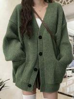 Cross-Border Autumn/Winter Retro Loose V-Neck Cardigan Sweater Medium