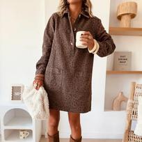 Loose Fit Long Sleeve Denim Dress With Turn Down Collar S black