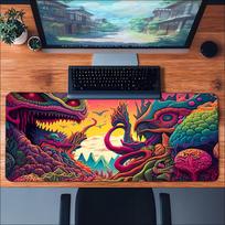 Surreal Monster Gaming Mousepad Trippy Psychedelic Fantasy Desk Mat NonSlip Rubber Stitched Edge Pad For Pc Gaming Fans 800x300x3mm