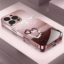 Rožinės metalinės širdelės rašto grūdinto stiklo telefono dėklas, skirtas iPhone 11 12 13 14 15 16 17 Pro Max 15 Plus 17 Air 16E Dangtelis iPhone 11