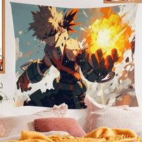 Bakugo Katsuki Funny Tapestry Art Printing Japanese Wall Tapestry Anime Wall Hanging Home Decor 74x94cm(29x37in) white