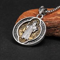 Šv.Benedikto egzorcizmo nerūdijančio plieno dvipusiai karoliai vyrams dvipusė pakabukų grandinė Galingas amuletas vintažinis Naujiena moterims papuošalai brown