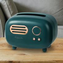 Retro Tissue Box Holder, Home Livingroom Dispenser, Radio Shape Top Groove Napkin Storage 13.2x19.7x13.8cm rožinė