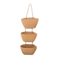 Handwoven Multi Pocket Hanging Baskets 3-Tier Wall Hanging Pouch Woven Hanging Organizer  Bedroom 23x11cm-Style 4 beige