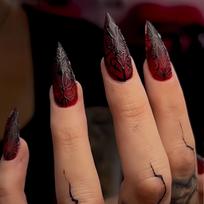 24 Pcs Black Long Almond Press On Nails Halloween Ghost Pumpkin Pattern Stiletto Fake Nail Tips brown