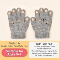 Cartoon Print Children Winter Warm Gloves Thickened Thermal Gloves Kids Knitted Gloves  Boys Girls Grey Cat gray