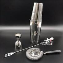 Cocktail Shaker Bar Set: Silver/Copper/Gold Plated - 4 Pieces Bartender Kit Include Shaker, Jigger,Strainer & Spoon Barware gray