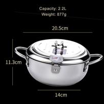 Deep Fryer Pot Stainless Steel Japanese Style Fryer with a Thermometer and Oil Drip Drainer Rack for French Fries Shrimp Chicken Fish white