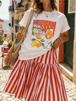 La Dolce Vita T Shirt Lemon Cocktail Graphic White Crewneck Top Apparel for Women Summer Mediterranean Island Resort Wear 140 brown