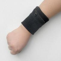 LOGO Medvilninė kilpinė riešo juosta su užtrauktuku - Sugerianti sportinė juosta ir monetų piniginė vyrams ir moterims Black (Zipper Wristband) black