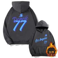 Mens Oversized Drop Shoulder Hoodie With NBA Dallas Mavericks Luka Doni 77 Print Cotton Long Sleeve Sweatshirt Fall 2XL black