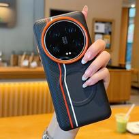 Dėklas Xiaomi 15 Ultra, Magsafe, Anglies Pluošto Raštas, Veganų Odos, Kontrastingos Spalvos, Minkšto Silikono TPU Galinis Dangtelis Pc + tpu&Xiaomi 14 Ultra black