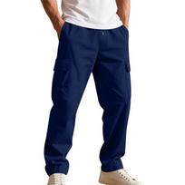 Men's Casual Stretch Waistband Multi-Pocket Straight-Leg Pants XL blue