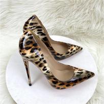 Seksualūs moteriški leopardiniai blizgūs lakuotos odos smailianosiai sekli bateliai ant kulno 8 10 12 CM stiletto kulniukai bateliai-pumpai banketiniai suknelių batai moteriai 36 beige