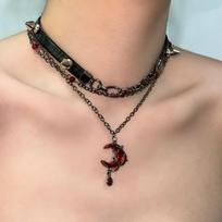 Punk Red Moon Pendent Rivet Multilayer Choker Necklaces for Women Men Gothic Hip Hop Halloween Grunge Y2K Jewelry Accessories