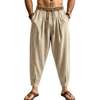 Men's Linen Loose Fit Color Wide Leg Pants with Tapered Hem for Business Casual XXL beige