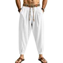 Men's Linen Loose Fit Color Wide Leg Pants with Tapered Hem for Business Casual L balta