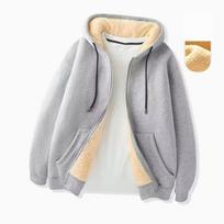 Trendy Sweatshirt Coat Front Pockets Warm Zipper Lamb Woolen Jacket Men Woman Winter Pure Color Plush Lined Cardigan Hoodie M white