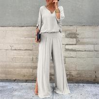 Women's Loose Comfortable Casual Fashionable Printed Chiffon Short Sleeved Pants Two-piece Set S balta