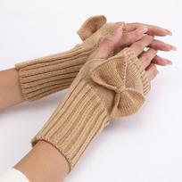 Fashion Accessory Thick Warm Bowknot Knitted Gloves Elastic Keep Warm Half Finger Gloves Soft Fingerless Mittens Winter geltona