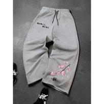 Sakura Elements Men's Spring and Autumn Casual Straight Leg Pants Comfortable Sports Pants Personalized Letter Printed Wide Leg Pants XL pilka