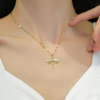 Light Luxury Dragonfly Necklace Women's Transfer Ins Clavicle Chain Accessories Fashionable High-end 60CM(Necklace Long) beige
