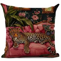 pc Artistic Sleeping Leopard Pillow Cover D DoubleSided Print Polyester Throw Pillow Case Maximalist Floral Decor Elegant 40x40cm black