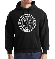 VEGVISIR COMPASS VIKING CELTIC BLACK HOODY Norse Thor Odin Tribal Tattoo Hoodie XL