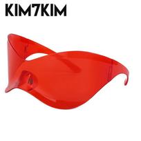 Oversized Steampunk Sunglasses New Women Men 2026 Luxury Brand Punk One Piece Sun Glasses Future Technology Sense Y2k Sunglass WK-68118 red