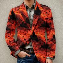 Men's Halloween Printed Corduroy Warm Pocket Blazer Jacket Casual Suit Coat Button Front Long Sleeve Outerwear XXL black