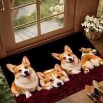 1pc Cute Corgi Pet Photo Mat/Rug, Fleece Material, Thick Plush, Sponge Thickness 1.02cm, Machine Washable Non-Slip Absorbent Soft Pad, Usage Scenarios 40X60CM black