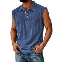 Men’s Sleeveless Polo Shirt with Chest Pocket Cotton Casual Button Down Collar Muscle Fit Top for Everyday Wear XL brown
