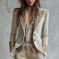 Women's Printed Velvet with Lapel Collar, Pockets and Flared Long Sleeves XXL balta