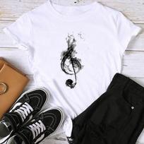 (Asian Size) Fashion Dandelion Sweet 90s Trend Cute Print Female Casual Women's Top Casual T Clothing Graphic Tee Short Sleeve T-shirt S white