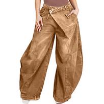 Women's Relaxed Fit Distressed Jeans with Side Pockets for Casual Everyday Wear L beige