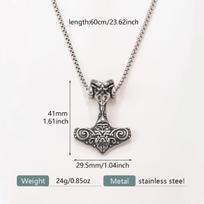 Stainless Steel Thor's Hammer Necklace - Norse Mythology Viking Pendant for Men white
