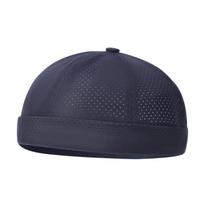 Fashion Retro Brimless Docker Cap Quick Drying Adjustable Landlord Hat Solid Color Breathable Melon Skin Caps Unisex tamsiai mėlyna spalva