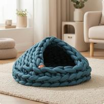 Uždara namelio formos augintinio guolis Rankų darbo katės lizdas Storas mezgimo urvas katėms, mažiems gyvūnėliams, patalpoms, svetainei Blue 30CM