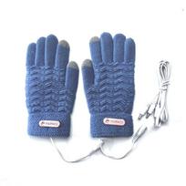 USB Elektrinės Šildomos Pirštinės Megztos Pirštuotos Studentams Žieminės Šiltos Šildomos Pirštinės One Size Double Sided Palm Back Heating blue