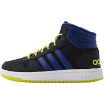 Adidas Neo Hoops 2.0 Durable Shock Absorption Mid-Top Basketball Shoes Kids Sneakers Blue Black GZ7797 39⅓ black