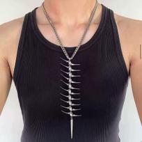 Sidabrinė Dygliuota Žuvies Kaulo Stuburo Nugaros Karoliai Choker Gotikiniai Futuristiniai Statement Papuošalai Vakarėliui Porai Madingi black
