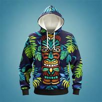 New Tiki Mask Hoodies Hawaiian 3D Print Men Women Hooded Sweatshirts Oversized Harajuku Pullover Tracksuit Coat Man Clothing L white