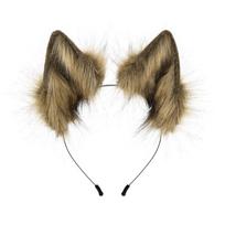 Mei pliušinis rankų darbo gyvūno ausų lankelis, pliušinė suknelė, vilko ausų lankelis, cosplay žaidimas, vienišo vilko plaukų aksesuarai beige