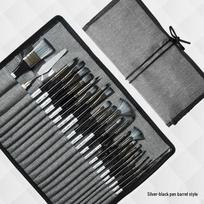 24-Piece Nylon Bristle Watercolor Brush Set with Canvas Roll for Gouache and Acrylic Painting gray