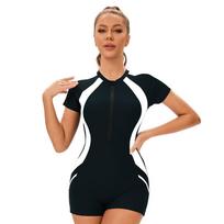 Women S Short Sleeve Color Block One Piece Swimsuit For Sports M