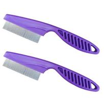 2 Pcs Pet Hair Comb Tear Stain Remover Fine-Tooth Stainless Steel Flea Comb 2-in-1 Multifunctional Grooming Tool for Dehairing Dogs Cats' Face 2pcs purple