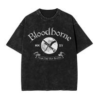 Bloodborne Dark Souls T-shirt Vintage Washed Horror Game Graphic Unisex Oversized Crew Neck Cotton Short Sleeve Tee Tops Hot L gray