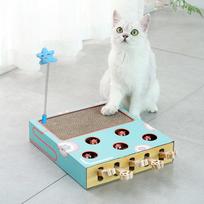 Five-Hole Cat Scratcher & Teaser with Corrugated Paper for Claw Grinding white
