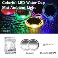 Car LED Cup Holder Lights Car Rechargeable 3 Modes 7 Color Changing Light Up Cup Holder Insert Coasters Car Decor Accessories blue