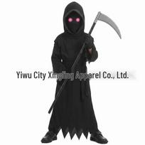 Vaikų Grim Reaper kostiumas su dalgiu ir švytinčiomis raudonomis akimis Helovinui gray